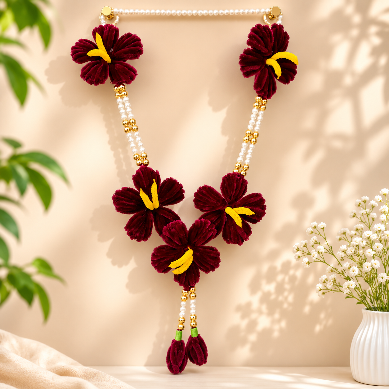 Hibiscus Flower Moti Garland - (5 Flowers)