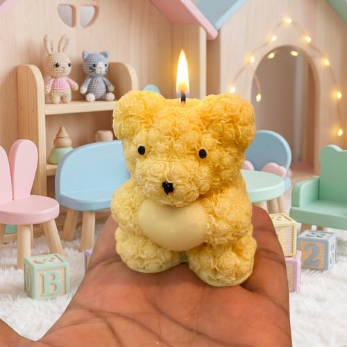 Cute Teddy Heart Candle