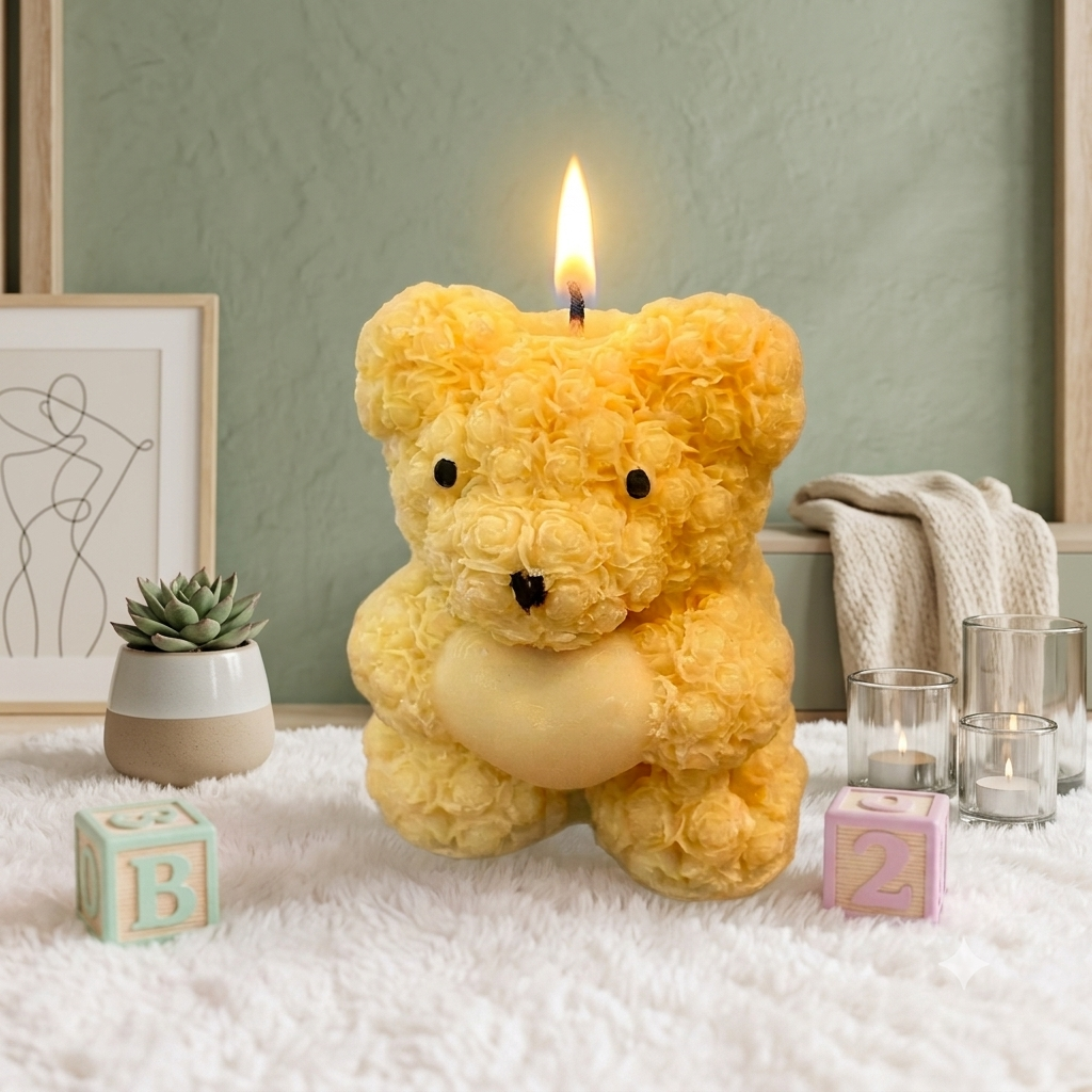 Cute Teddy Heart Candle